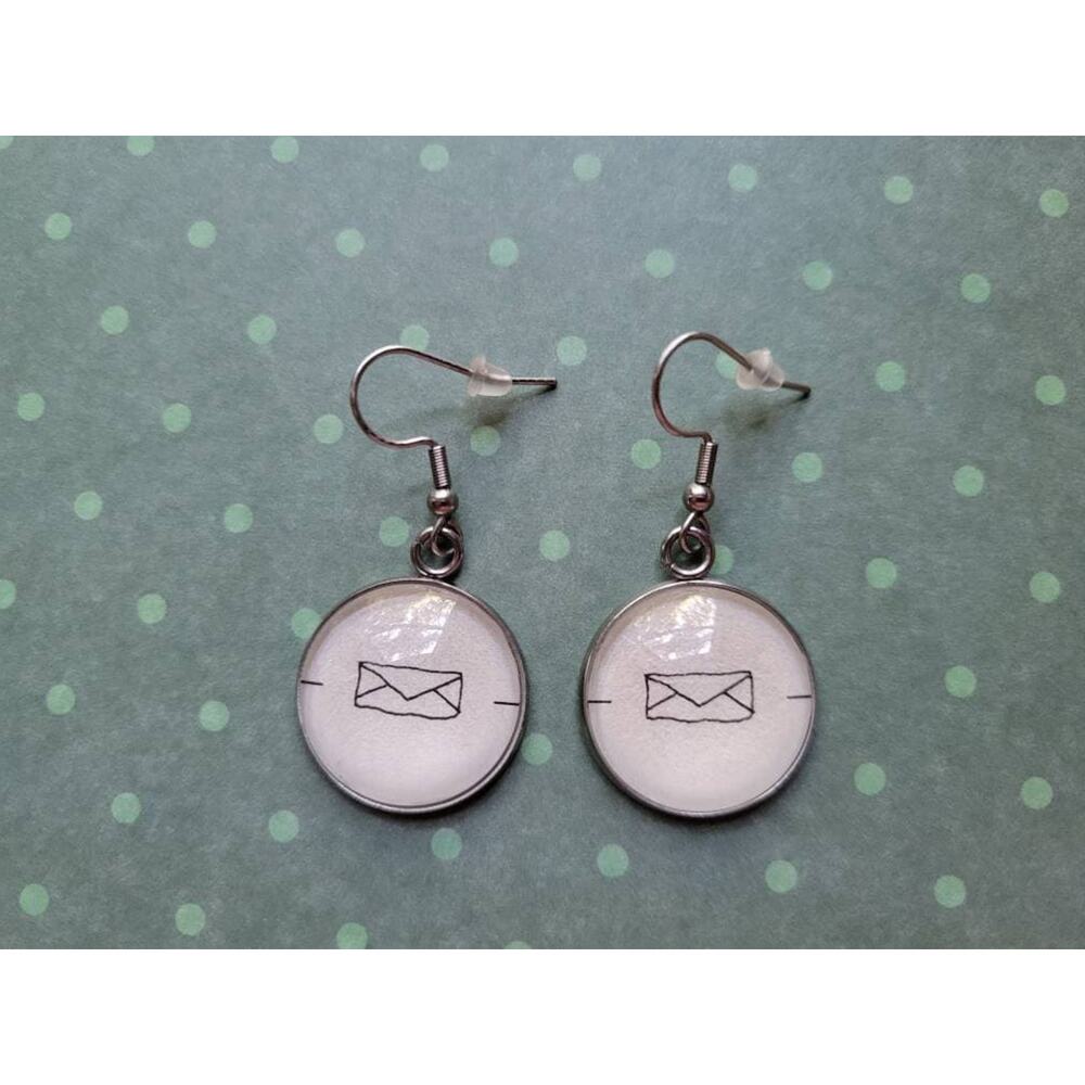 Envelope pendant earrings made with Love Letters to the Dead book pages